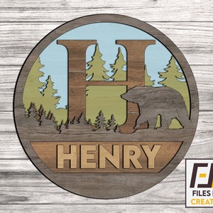 Ours multicouche / fichiers découpés au laser monogramme forêt / fichiers CNC DXF SVG pour bois / modèle de sticker prêt à l'emploi Glowforge