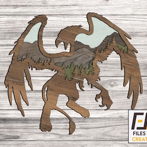 Griffin laser cut, svg dxf files. Cnc files for wood. Glowforge ready Decal template for cnc cutting. Vector model.