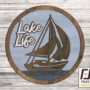 Lake Life lasergesneden, SVG DXF-bestanden. Cnc-bestanden voor hout. kunst aan de muur, stickersjabloon voor cnc-snijden. Vectormodel.