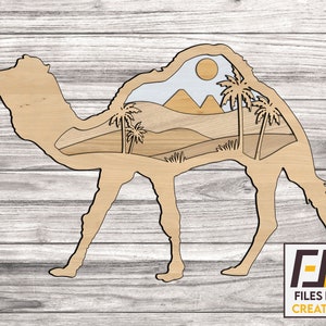 Taglio laser cammello, file SVG DXF. Lime CNC per legno. arte della parete, modello di decalcomania per il taglio CNC. Modello vettoriale.