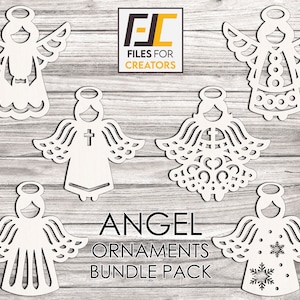 Angel Christmas Ornaments laser cut, svg dxf files. Cnc files for wood. Glowforge ready Decal template for cnc cutting. Vector model.