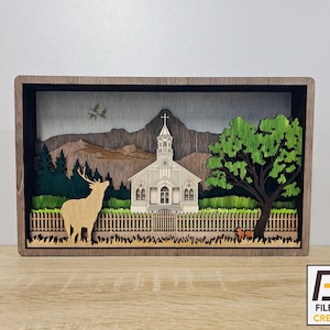 Escena de iglesia cortada con láser Archivo SVG, DXF - Descarga instantánea para proyectos de carpintería y manualidades de bricolaje