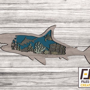Shark laser cut, svg dxf files. Cnc files for wood. Glowforge ready Decal template for cnc cutting. Vector file