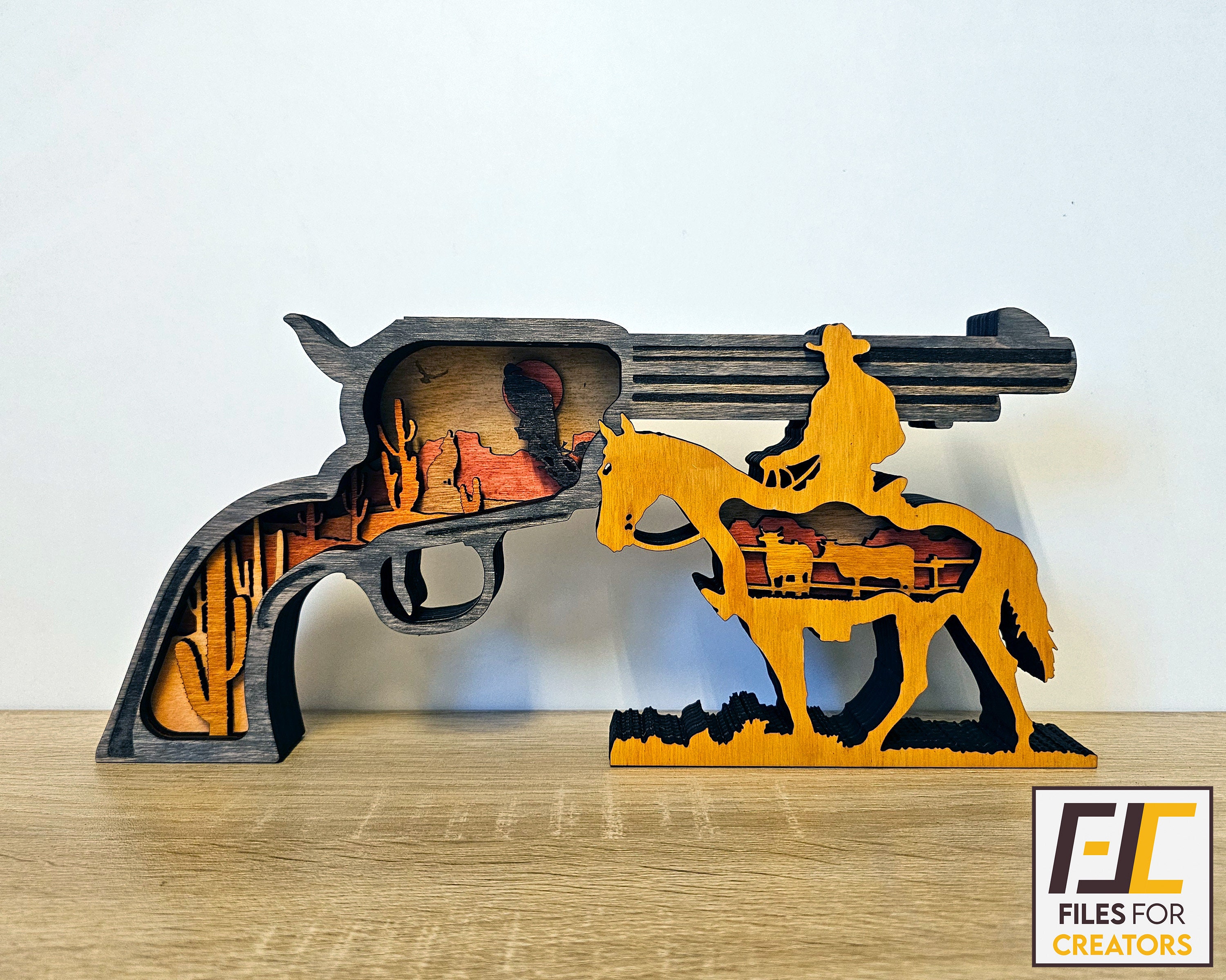 Revolver Cowboy Laser Cut File: Western Landscape SVG, DXF (digital ...
