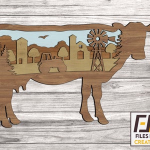 Cow / Farm laser cut, svg dxf files. Cnc files for wood. Glowforge ready Decal template for cnc cutting. Vector model.