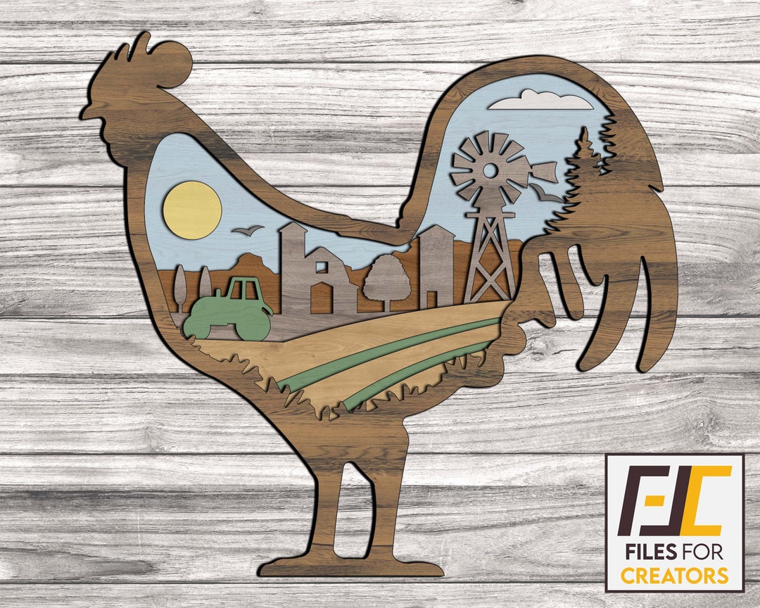 Rooster / Farm Laser Cut, Svg Dxf Files. Cnc Files for Wood. Glowforge
