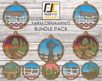 Farm Animal Ornament SVG Bundle: Laser Cut Christmas Tree Decor
