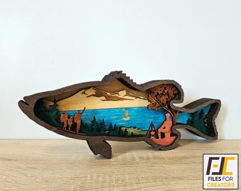 Bass Fishing Scene Laser Cut File: DIY Woodworking (Digital Download)
