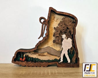 Hiking boot laser cut SVG, DXF File - Instant Download for DIY Woodworking Projects and Crafts