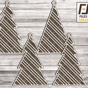 Christmas tree ornaments laser cut, svg dxf files. Cnc files for wood. Glowforge ready Decal template for cnc cutting. Vector model.