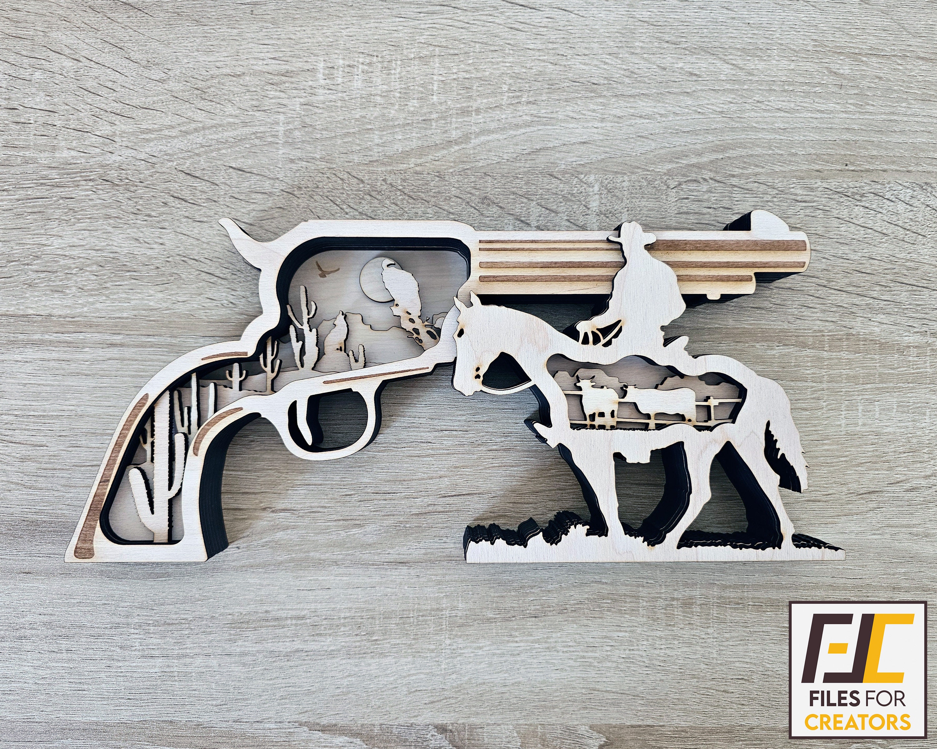 Revolver Cowboy Laser Cut File: Western Landscape SVG, DXF (digital ...