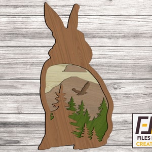 Konijn lasergesneden, SVG DXF-bestanden. Cnc-bestanden voor hout. kunst aan de muur, stickersjabloon voor cnc-snijden. Vectormodel.