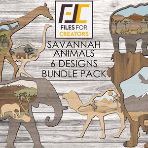 Archivos de animales de la sabana cortados con láser: Arte en madera CNC, modelo vectorial (SVG/DXF)