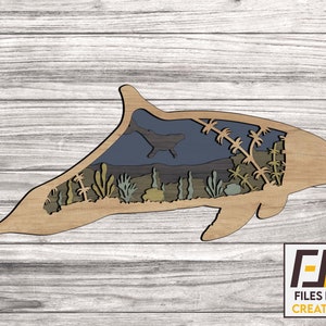 Dauphin découpé au laser, fichiers svg dxf. Limes cnc pour le bois. Gabarit de décalcomanie Glowforge ready pour la découpe cnc. Fichier vectoriel