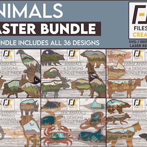 Fichiers de découpe laser multicouches Animals Master Bundle. Modèles vectoriels de décalcomanie pour la découpe CNC
