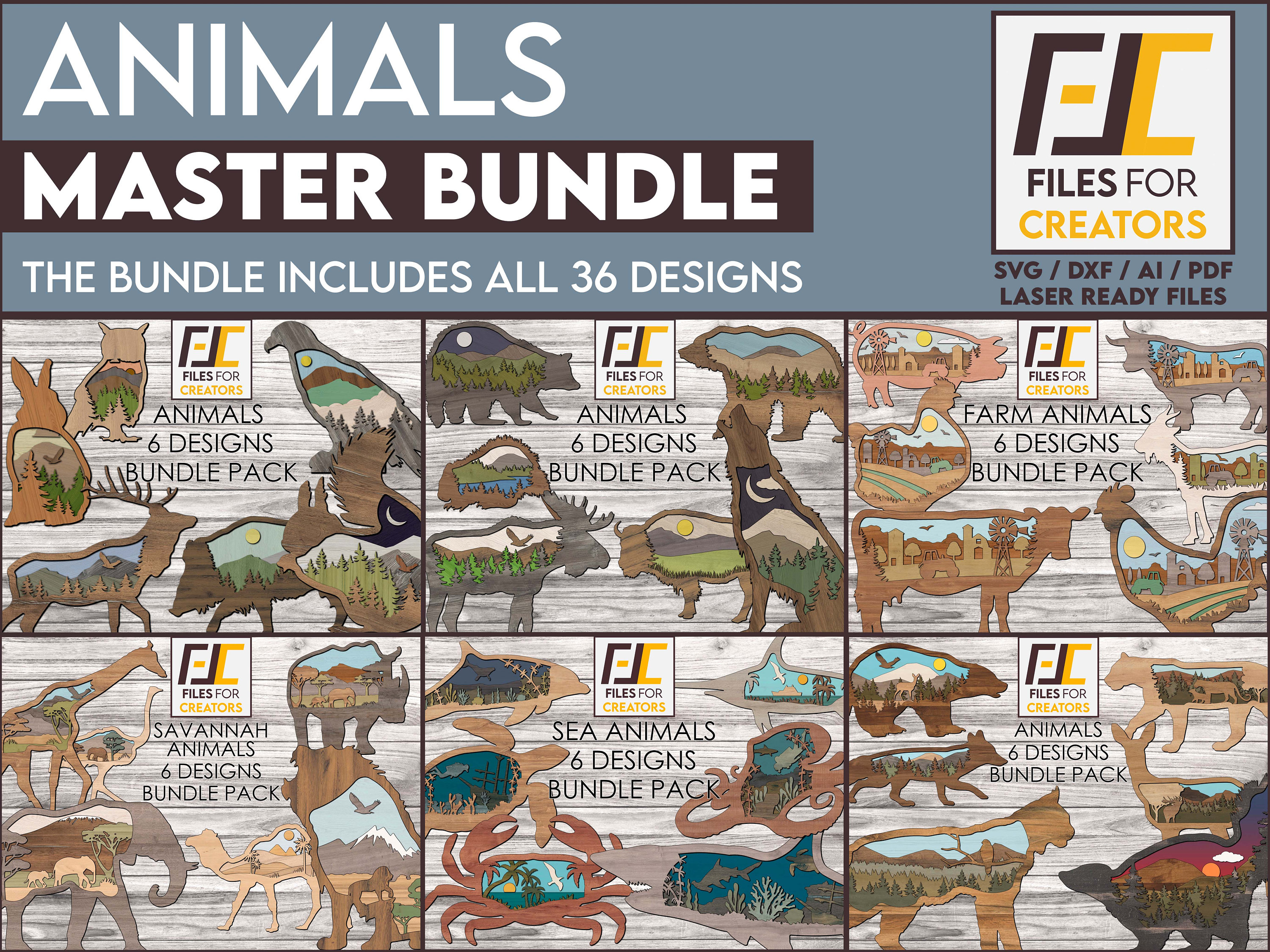 Master Animals Animals Master Bundle Multilayered Laser Cut Files. Decal Vector ...