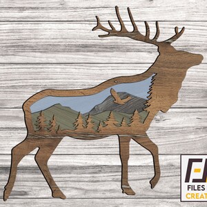 Herten/elanden lasergesneden, SVG DXF-bestanden. Cnc-bestanden voor hout. kunst aan de muur, stickersjabloon voor cnc-snijden. Vectormodel.