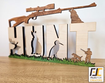 Hunt Sign Laser Cut File: Multilayered Hunting Scene SVG, DXF (Digital Download)
