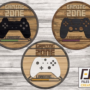 Gaming Zone Sign Laser Cut Files / SVG DXF CNC files for wood / Glowforge ready Decal template