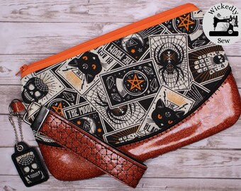 Tarot Cards Zipper Clutch with Wrist Strap and Charm