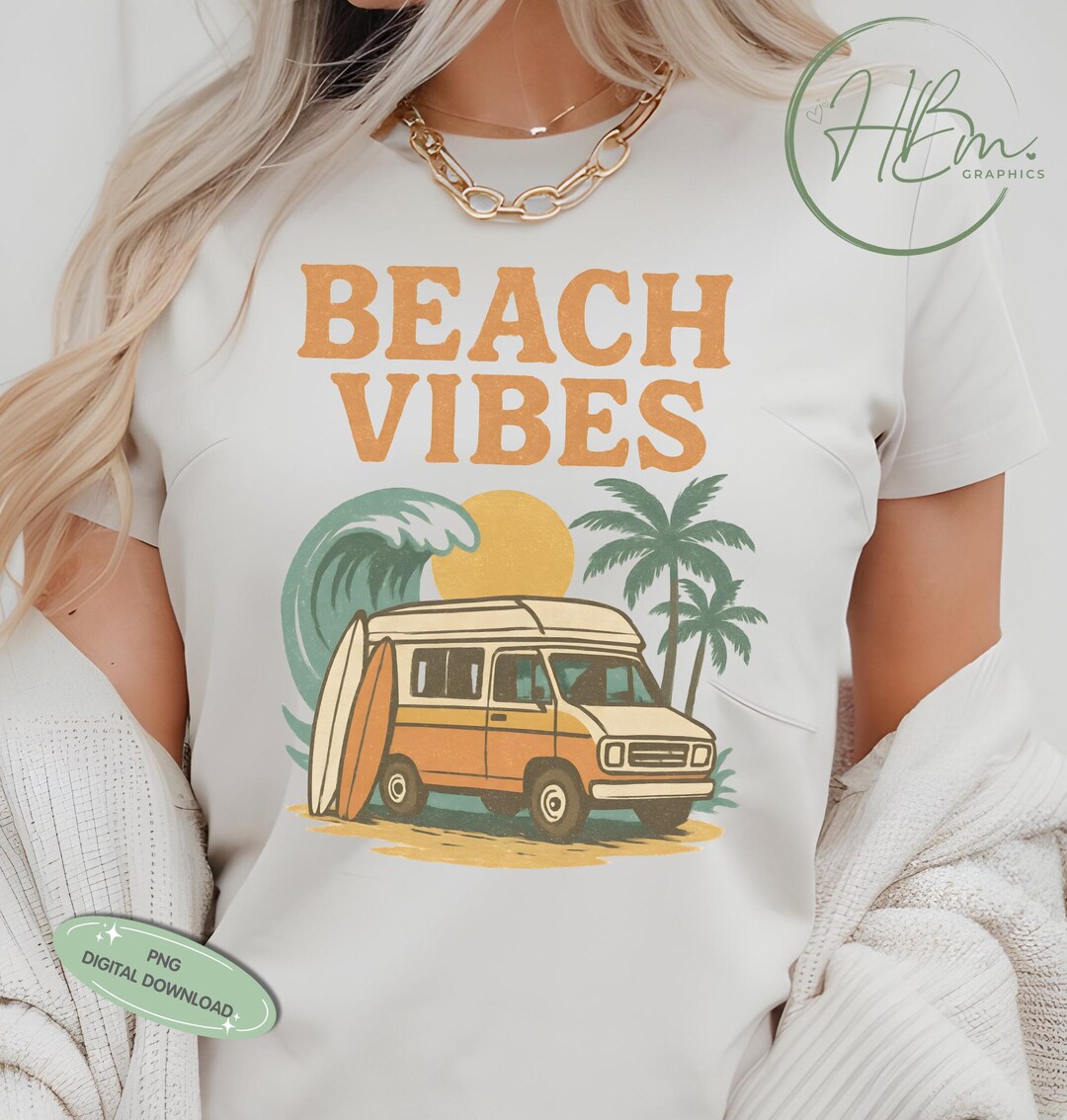 Beach Vibes PNG, Retro Surf Van Summer Design, Palm Tree Ocean Clipart ...