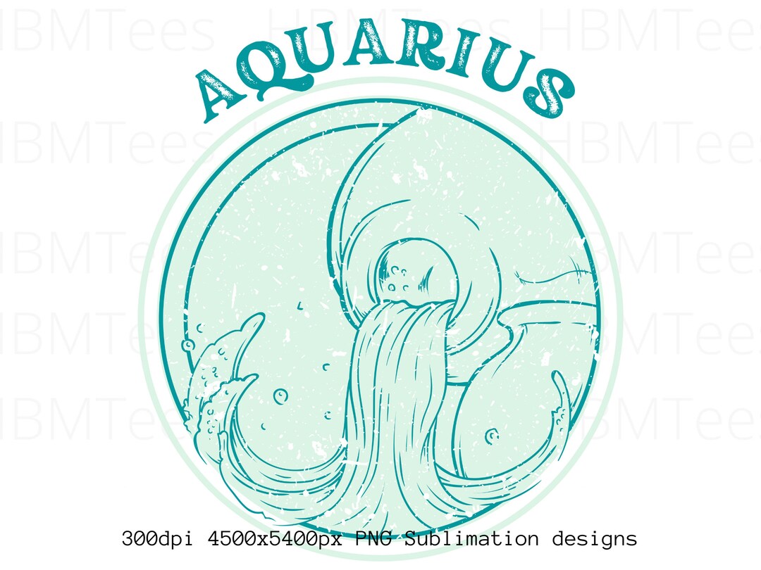Aquarius Zodiac Green Distressed Horoscope Star Sign, PNG Sublimation ...
