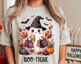 Boo Tique Ghost PNG Sublimacja, Urocza Koszulka Halloween Pumpkin Spice (Pobieranie Cyfrowe)