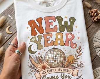 ボヘミアン風新年PNG昇華プリントデザイン、ディスコボールシャツグラフィック（デジタルダウンロード）