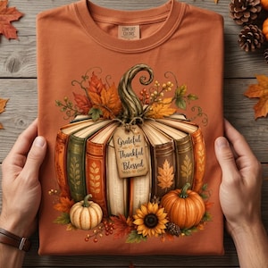 Fall Book Pumpkin PNG Sublimation Design, Thanksgiving Cozy Reader Graphic (Digital Download)