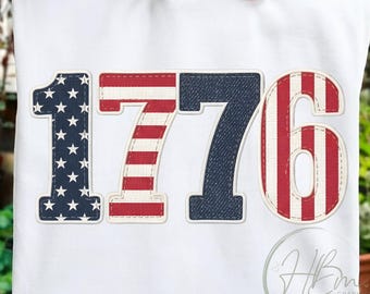 Haft sztuczny 1776 PNG, sublimacja, haft z cyframi na koszulce z denimu i materiału, pobieranie cyfrowe