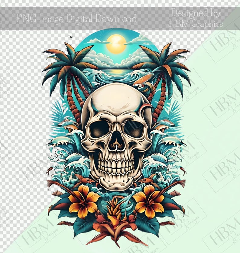 Beach Skull PNG, Tropical Sunset Clipart, Summer Island Design ...
