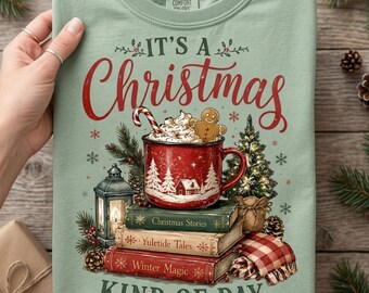 クリスマスブックラバーPNG昇華プリントデザイン、居心地の良い冬のホリデーグラフィック（デジタルダウンロード）