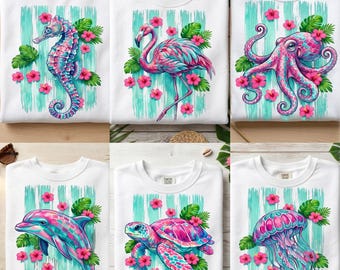 Pakiet PNG: Zwierzęta tropikalne, Życie na plaży, Grafika sublimacyjna (Pobieranie cyfrowe)