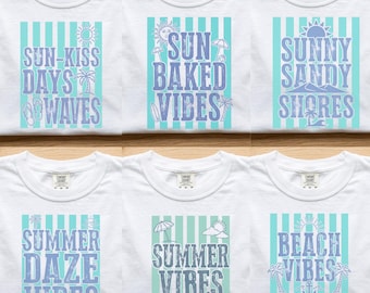 Letni pakiet PNG, projekt sublimacji „Beach Vibes”, grafika na koszulce z motywem wakacji nad morzem, zestaw retro letnich cytatów PNG (do pobrania cyfrowego)