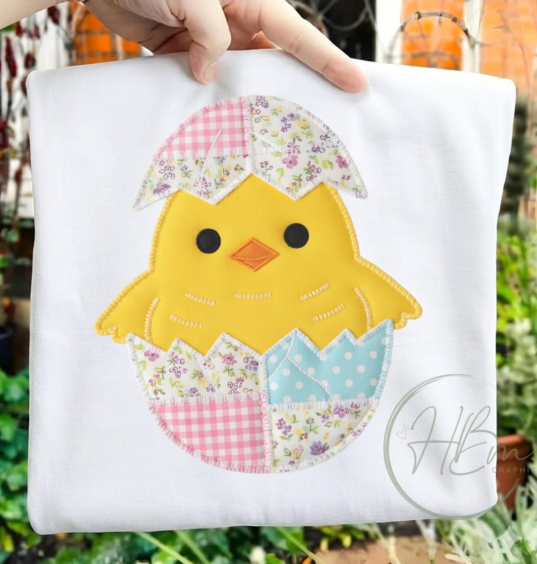 Faux Applique Patchwork Chick Egg PNG Sublimation Design, Spring Easter ...