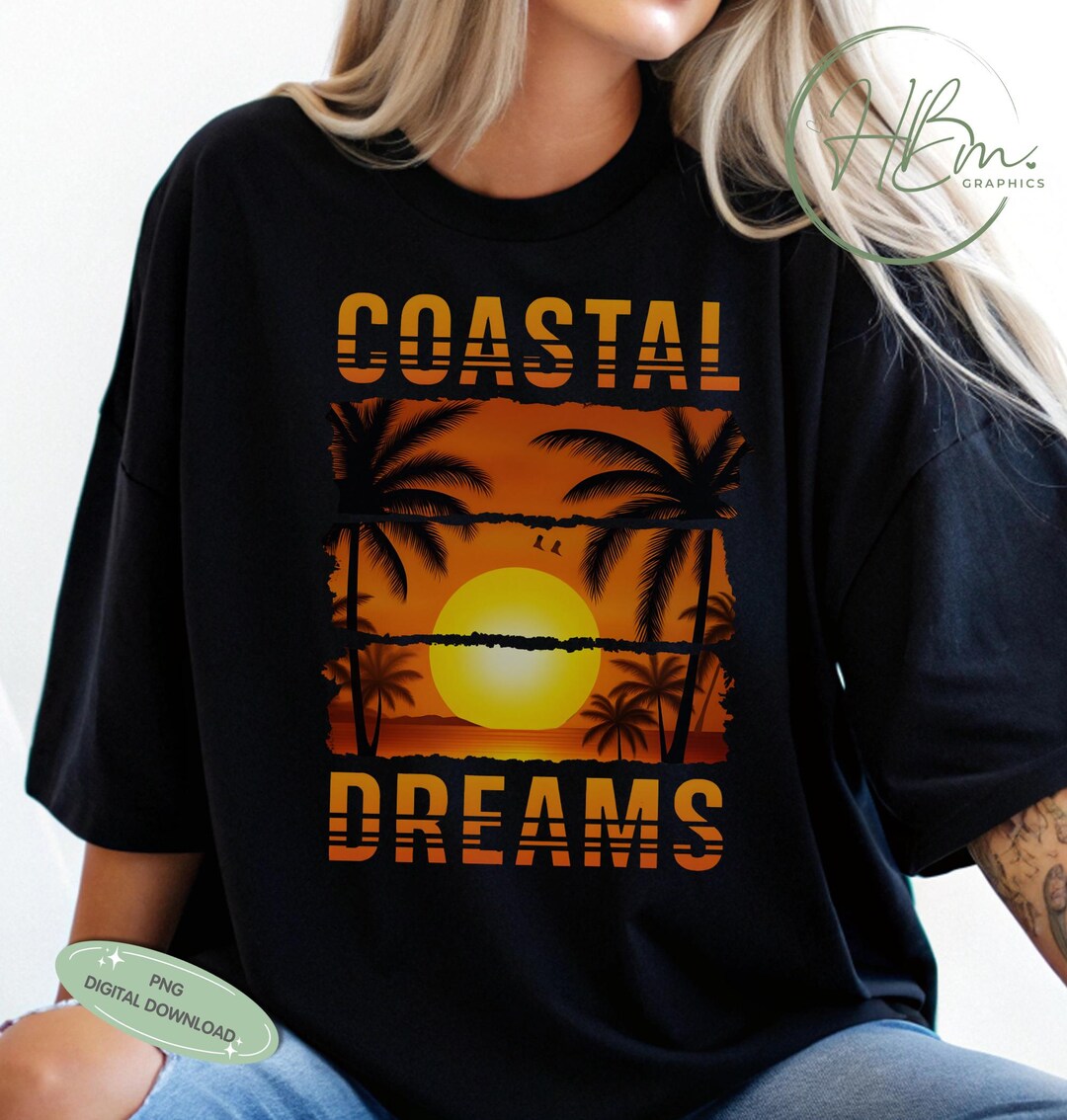 Sunset Palm Tree Coastal Dreams PNG, Tropical Beach Shirt Design ...