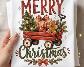 ビンテージクリスマスワゴンPNG昇華プリントデザイン、ファームハウスホリデーシャツグラフィック（デジタルダウンロード）