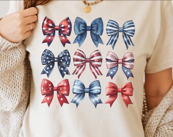Patriotic Coquette Bows PNG, USA 4th of July Clipart, 4th of July Digital Download, Red White Blue Digital Bows Sublimation, Commercial Use