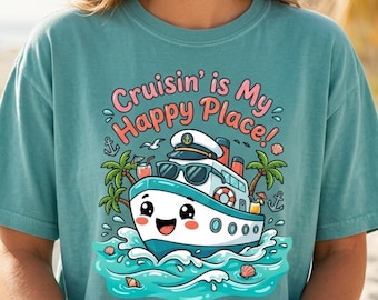 Koszulka z nadrukiem „Cruisin Is My Happy Place” w formacie PNG, z grafiką „Rejs to moje szczęśliwe miejsce” (do pobrania cyfrowego)