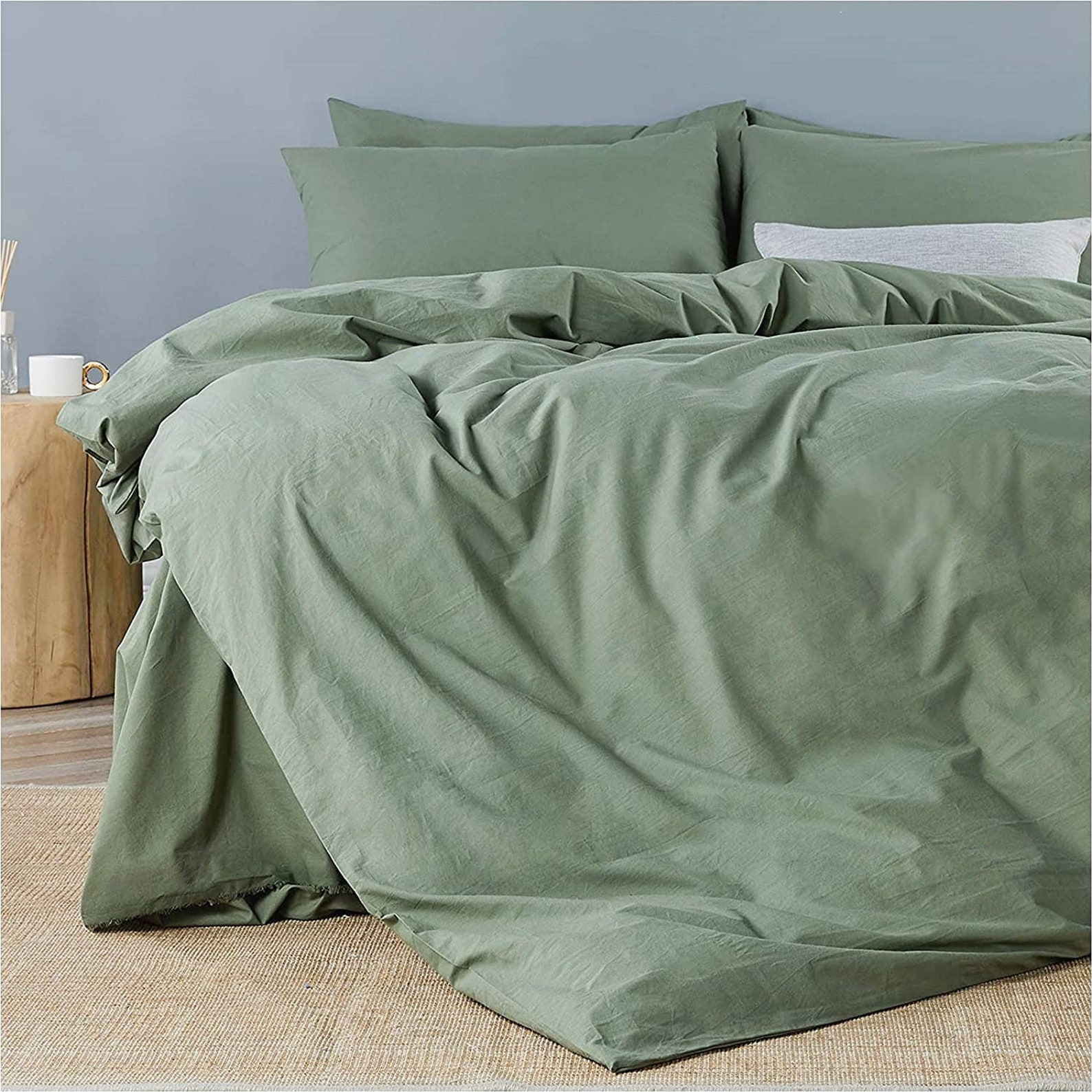 Olive Green 100% Washed Cotton Duvet Cover Set 3 Pieces - Etsy