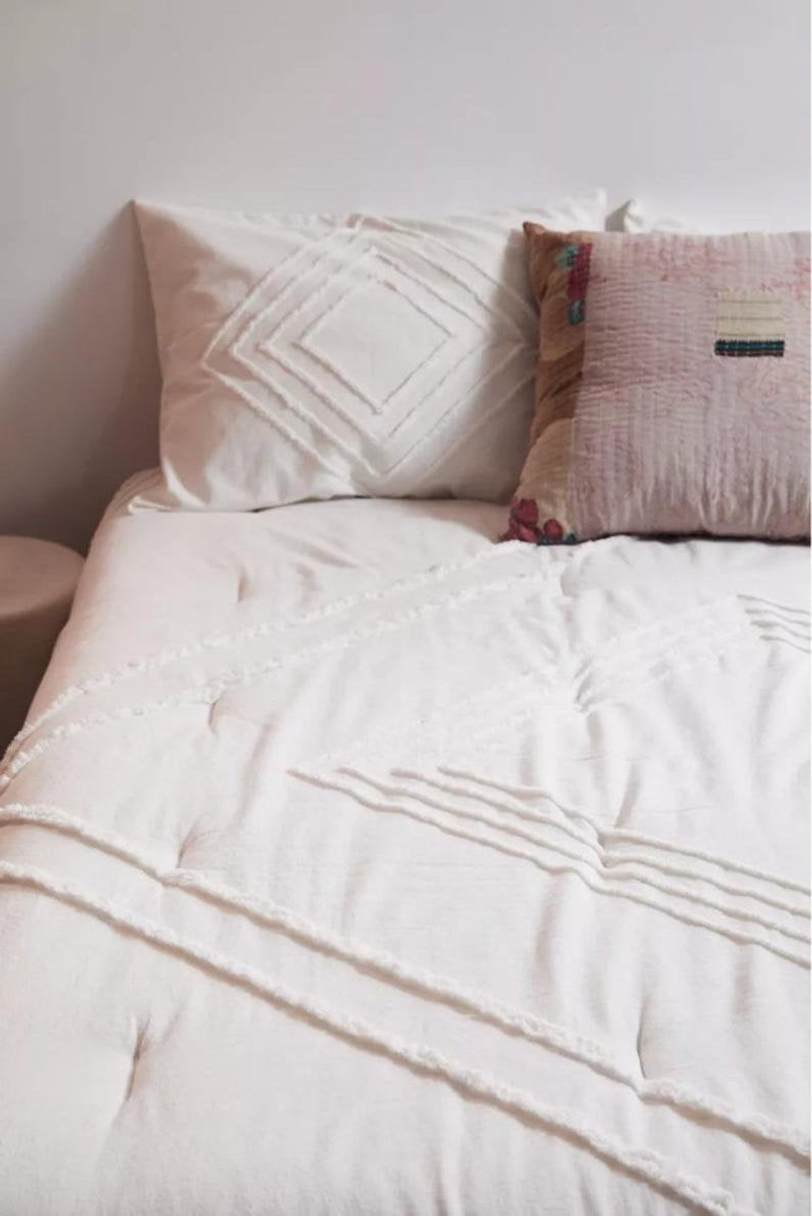 3piece White Tufted Cotton Duvet Cover Set Luxury Tufted Boho Etsy