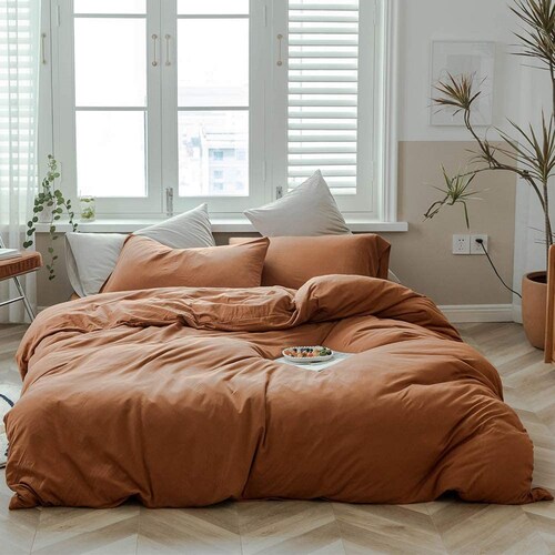 Pumpkin Burnt Orange Color Duvet Cover Washed Cotton Bedding Etsy