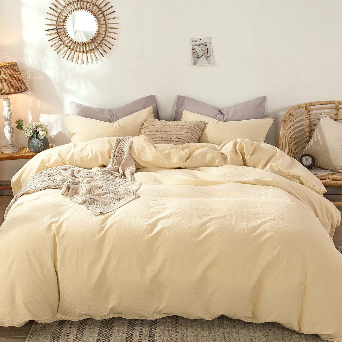 3 Piece Pastel Yellow Bedding Set QUEEN KING TWIN Washed Etsy