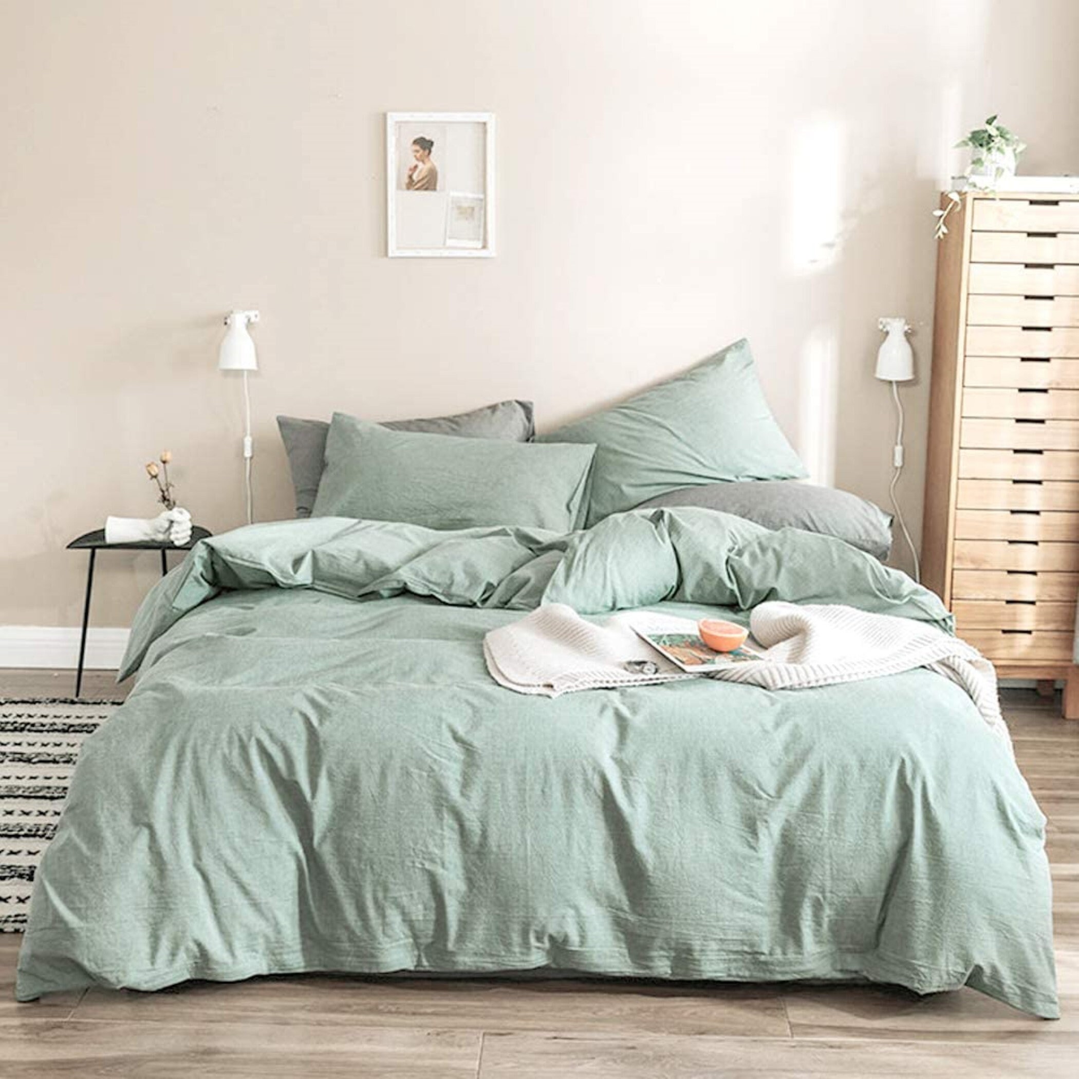 Sage Green Bedding Set QUEEN KING TWIN Washed Cotton Duvet Etsy