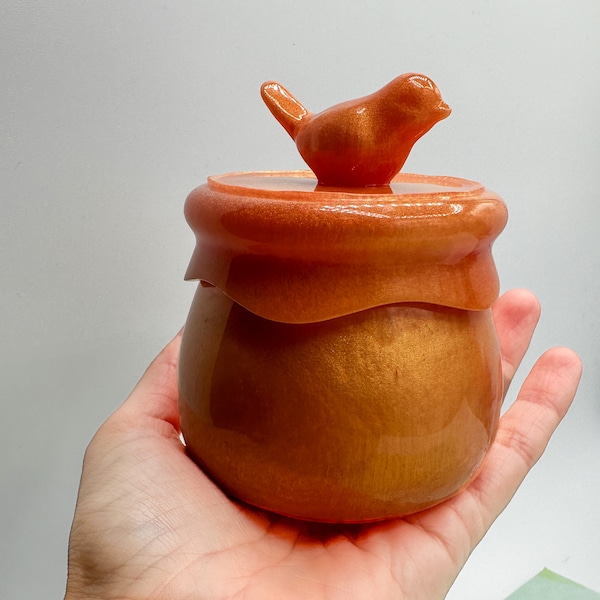 Handmade Hot Lava Shimmer Resin Bird Jar