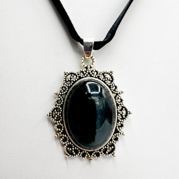 Gothic Victorian Black Emblem Necklace Velvet