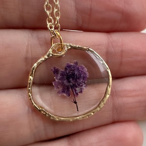 Handmade Tiny Purple Flower Gold Necklace