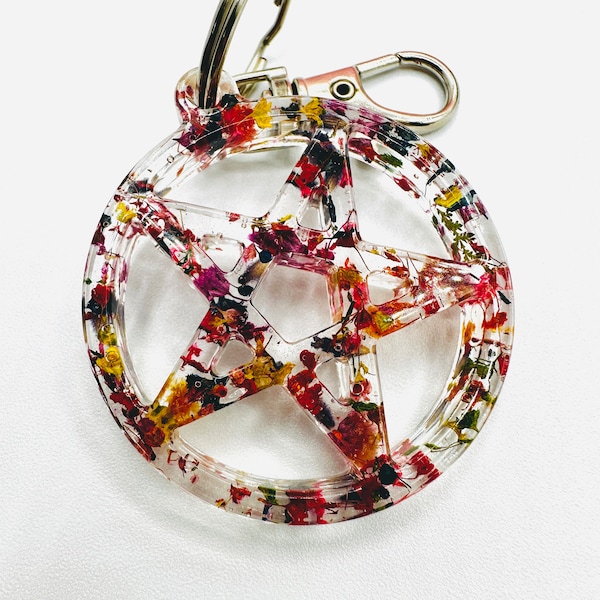 Colorful Dried Flower Pentagram Resin Keychain Handmade