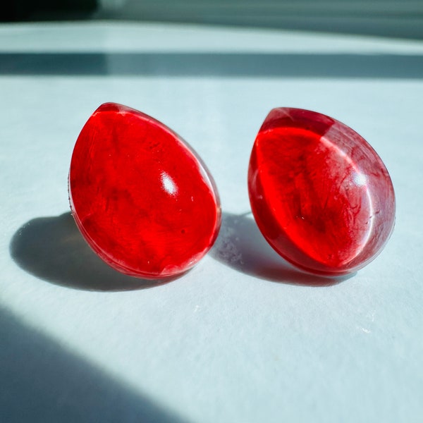 Blood Red Swirl Teardrop Earrings, Handmade, Resin