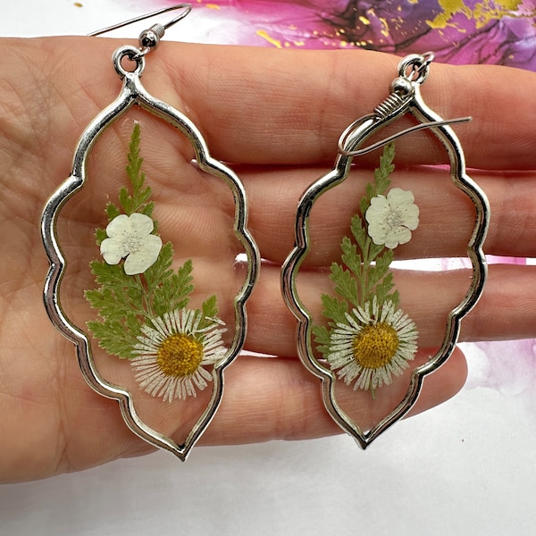 Handmade Real Flower and Fern Resin Earrings